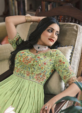 Georgette Embroidered Gown in Pista